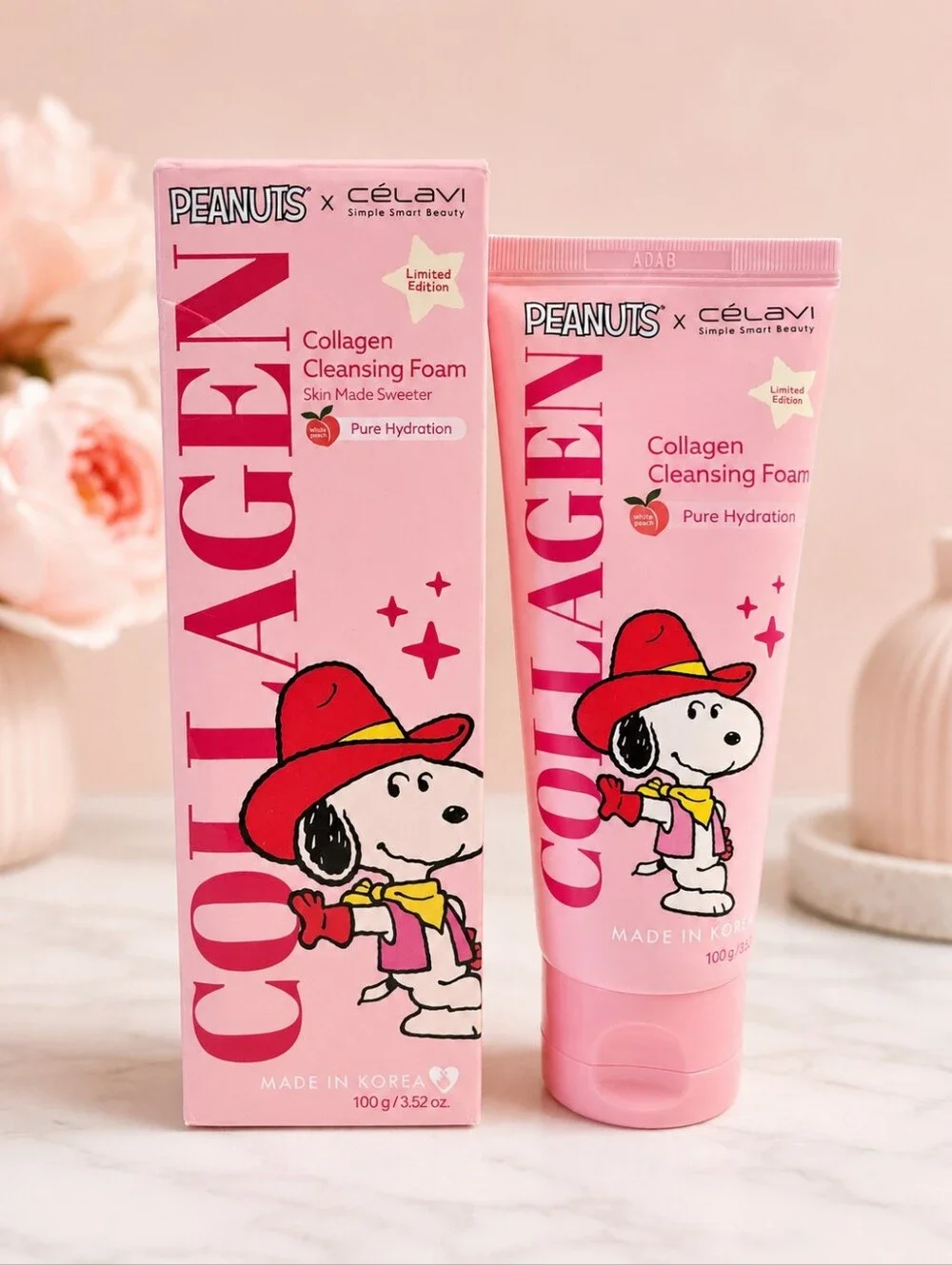 Peanuts x Célavi Snoopy Collagen Cleansing Foam White Peach Limited Edition NIB